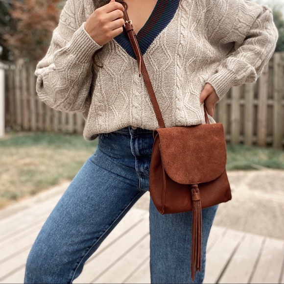 Vintage Handbags - Vintage Crossbody Suede Tassel Brown Purse